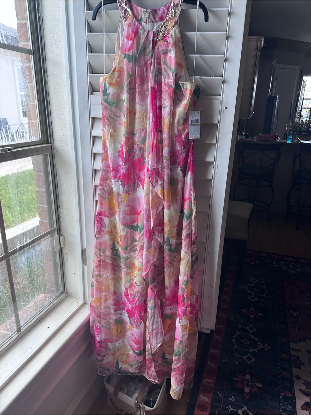 SLNY Floral Maxi Dress in Pink and Green